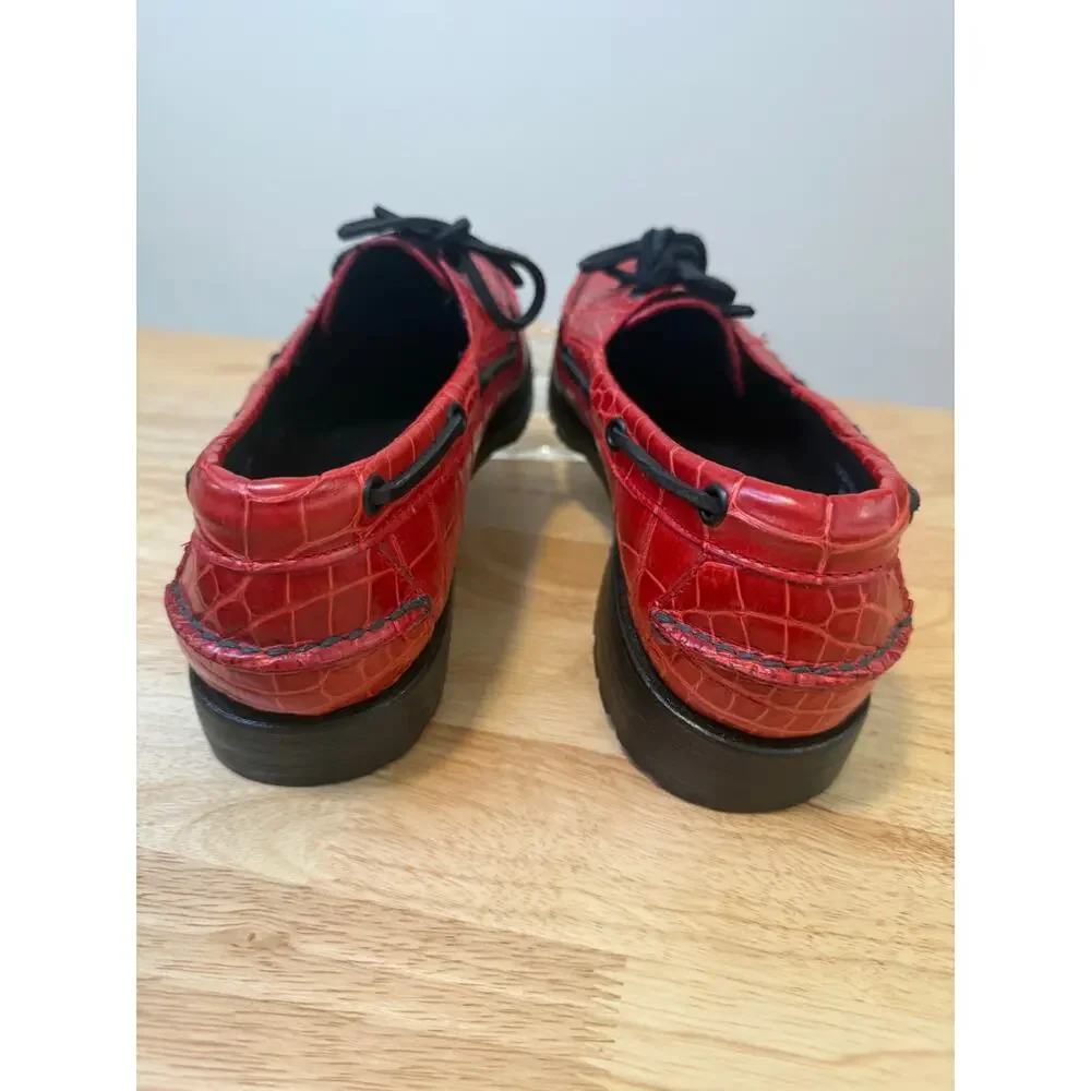 NEW Rancourt & Co. Red Leather American Alligator Boat Shoes Maine USA 8.5D JL
